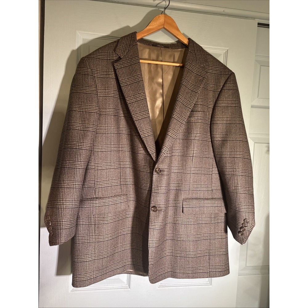Hart Schaffer Marx Wool Plaid Suit Jacket‎ Sz 46 Regular